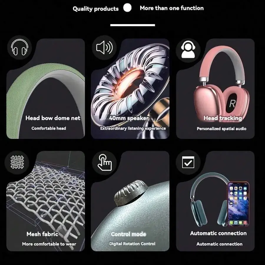 Auriculares inalámbricos Bluetooth 5.4 | Ultimate sonido Hi-Fi y batería de 12 h % Auriculares Hi-Fi Bluetooth con orejeras transpirables y estilo moderno