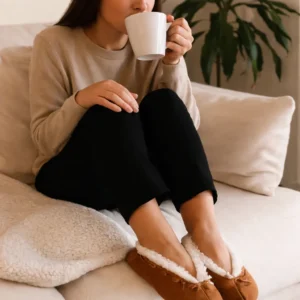 Zapatillas de invierno con diseño elegante, forro blanco y lazo pequeño en la parte frontal