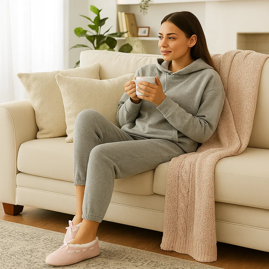 Pantuflas cómodas de invierno con forro blanco y cinta decorativa alrededor del borde
