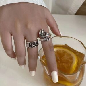Women's Vintage Distressed Abacus Ring, Adjustable Open Band, Ins Trendy Unique Viral Index Finger Ring